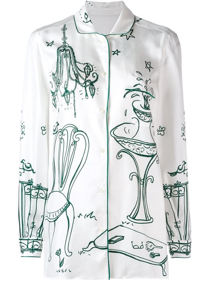 Dolce & Gabbana Garden Print Pyjama Shirt, Women's, Size: 44, White, Silk