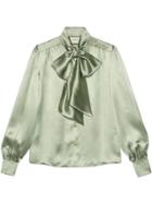 Gucci Satin Shirt With Neck Bow - Green