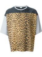Saint Laurent Leopard Print Panel T-shirt, Men's, Size: Xs, Brown, Cotton