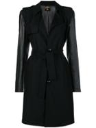 Jean Paul Gaultier Vintage Faux-leather Sleeves Belted Coat - Black