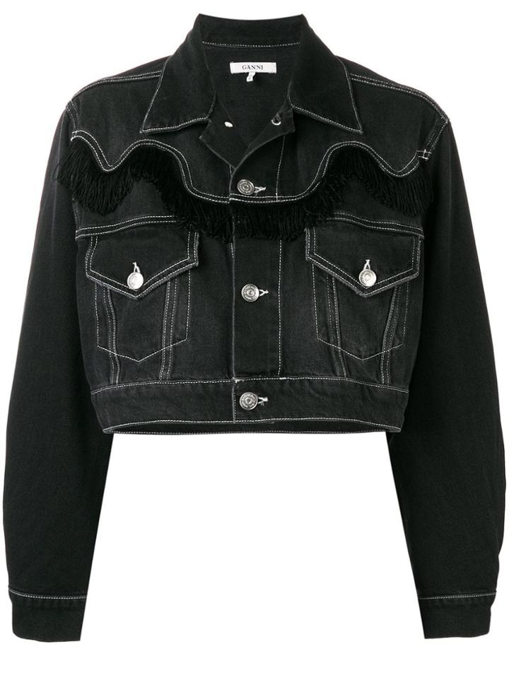 Ganni Cropped Denim Jacket - Black
