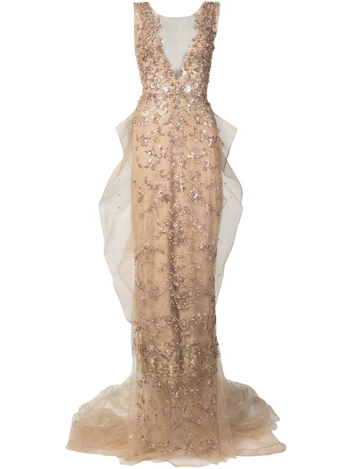 Marchesa Illusion Column Gown - Nude & Neutrals