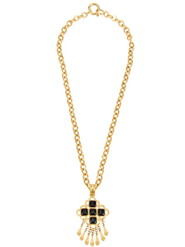 Chanel Vintage Cc Stone Fringed Chain Necklace - Metallic