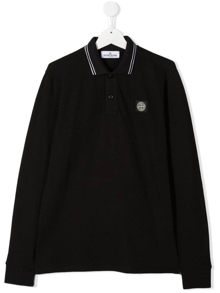 Stone Island Junior Teen Long Sleeved Polo Shirt - Black