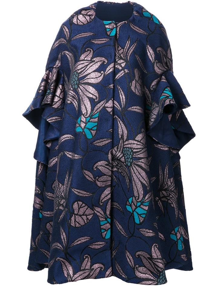 Delpozo Printed Jacquard Oversized Cape, Women's, Size: 40, Blue, Cotton