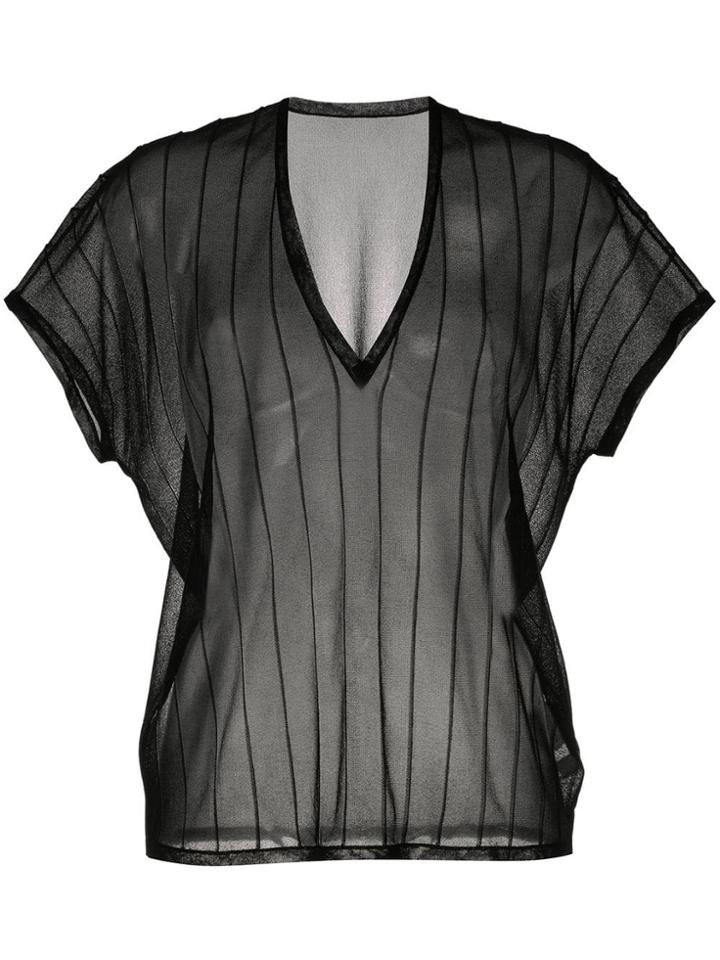 Jean Paul Knott Striped Sheer T-shirt - Black