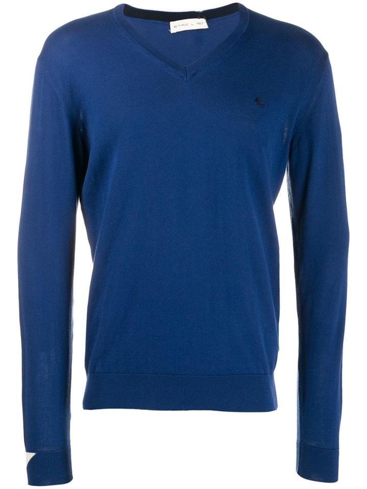 Etro V-neck Sleeve Detail Knit Jumper - Blue
