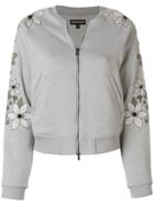 Emporio Armani Floral Embroidered Bomber Jacket - Grey