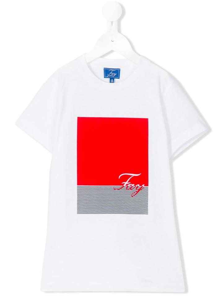 Fay Kids - Logo Square Print T-shirt - Kids - Cotton - 2 Yrs, White