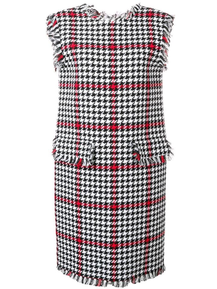 Msgm Fringed Houndstooth Dress - White