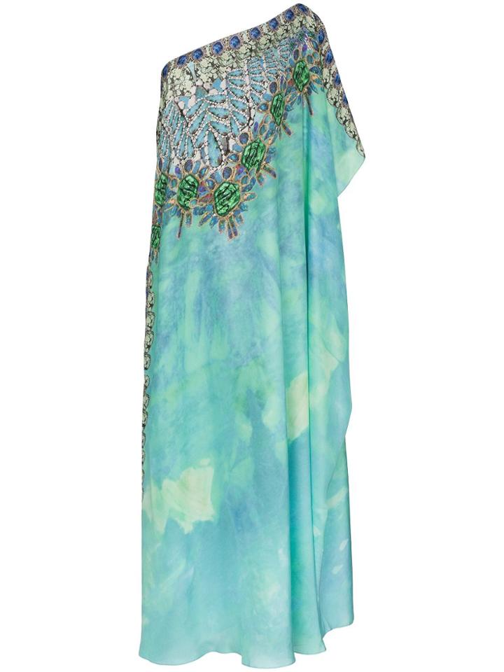 Kimberly Mcdonald One-shoulder Jewel Print Silk Kaftan Gown -