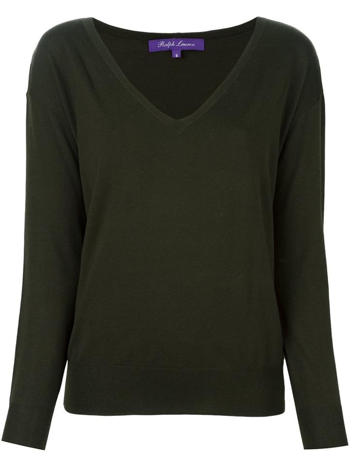 Ralph Lauren Purple V Neck Fine Knit Jumper, Women's, Size: Xs, Green, Nylon/merino