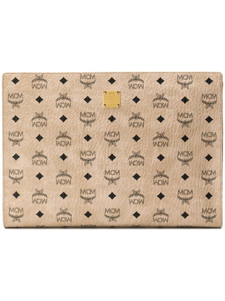 Mcm Logo Print Clutch Bag - Nude & Neutrals