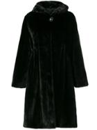 Liska Hooded Midi Coat - Black
