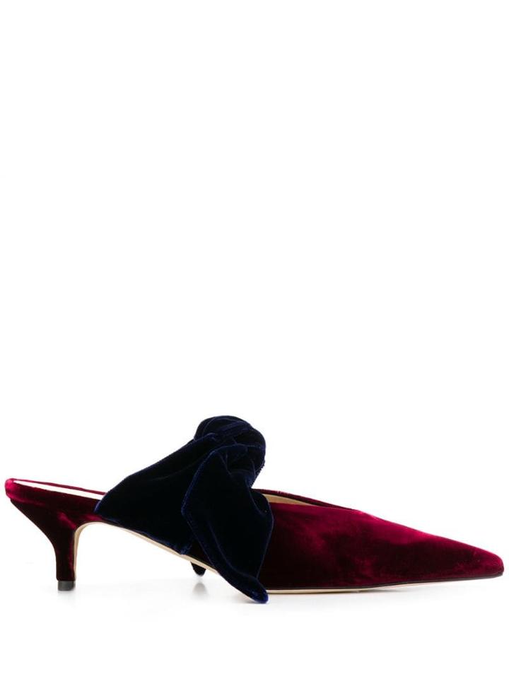 Gia Couture Velvet Bow Heeled Pumps - Red