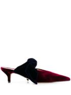 Gia Couture Velvet Bow Heeled Pumps - Red