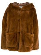 L'autre Chose Hooded Faux Fur Jacket - Brown