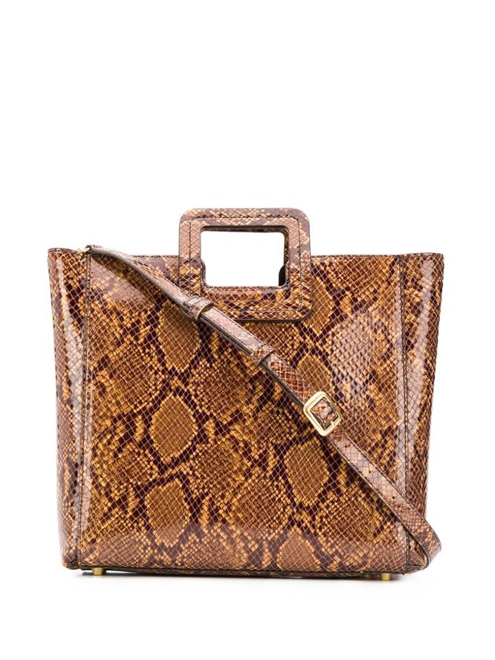 Staud Shirley Snakeskin Tote - Brown