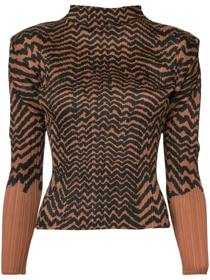 Issey Miyake Vintage Wavy Print Pleated Blouse - Brown