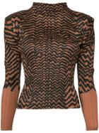 Issey Miyake Vintage Wavy Print Pleated Blouse - Brown