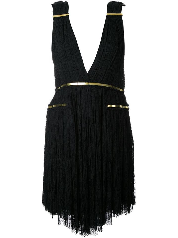 Jay Ahr Gold-tone Detail Fringed Dress, Women's, Size: 36, Black, Cotton/nylon