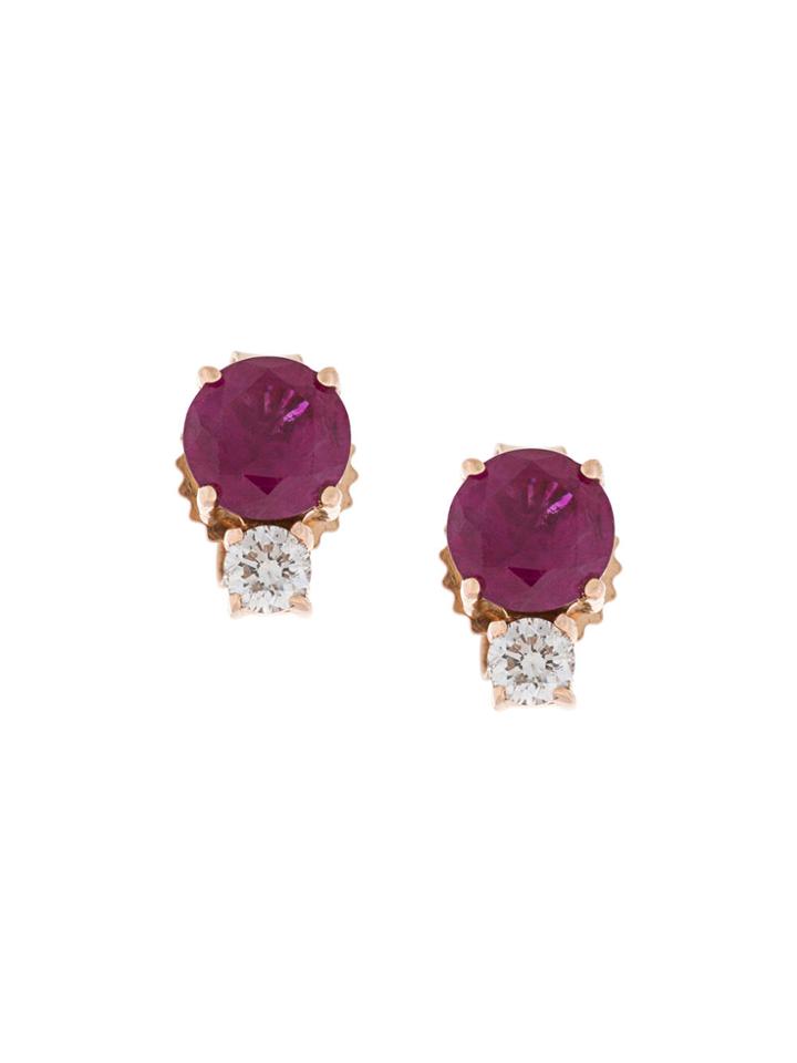 Jemma Wynne 18kt Gold Diamond And Ruby Stud Earrings - Red