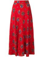 Ganni Floral Mid-calf Skirt - Red