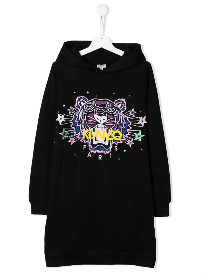 Kenzo Kids Teen Embroidered Tiger Hoodie Dress - Black