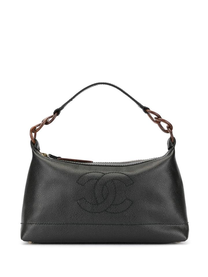 Chanel Pre-owned Stitched Logo Hand Bag - Black