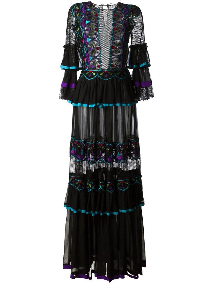 Alberta Ferretti - Embroidered Panel Dress - Women - Silk/polyester - 44, Black, Silk/polyester