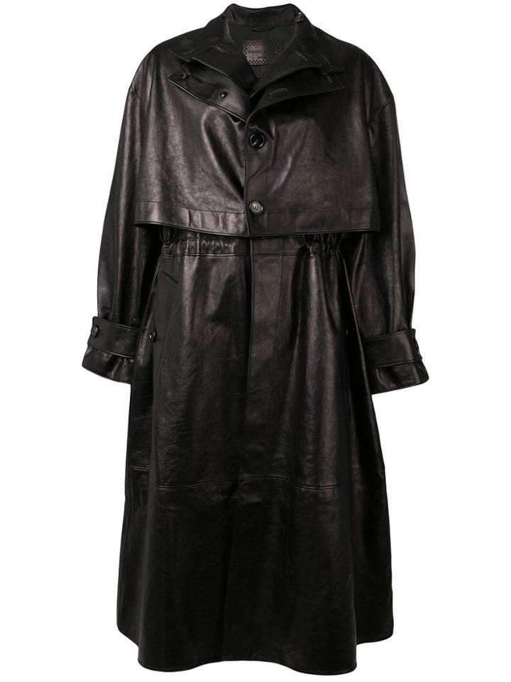 Bottega Veneta Single-breasted Leather Trench Coat - Black