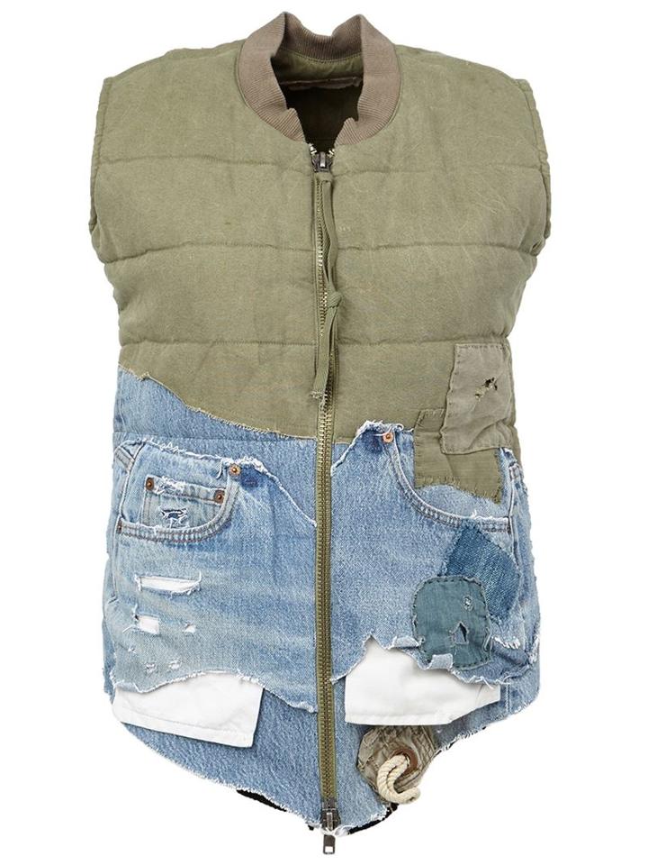 Greg Lauren Quilted Zip Front Bomber Vest