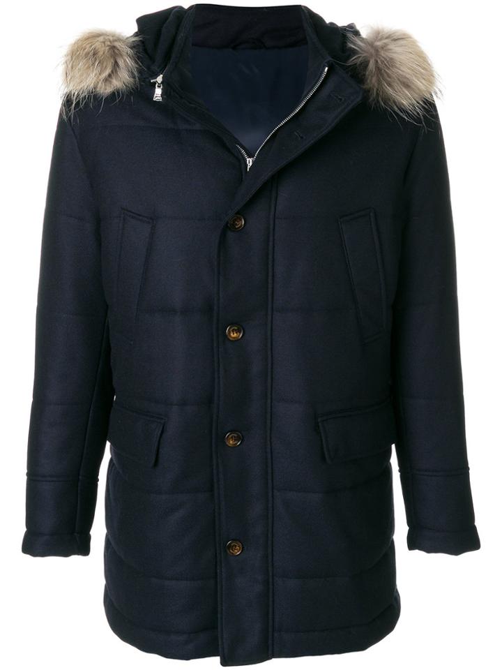 Eleventy Fur Hood Padded Jacket - Blue