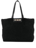 Love Moschino Logo Plaque Fleece Shoulder Bag - Black