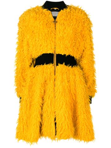 Fendissime Vintage Shearling Effect Midi Coat - Yellow & Orange
