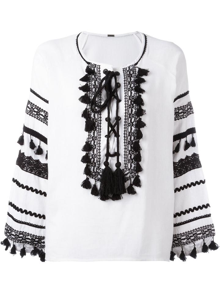 Dodo Bar Or Tassel Details Blouse, Women's, Size: Large, White, Cotton