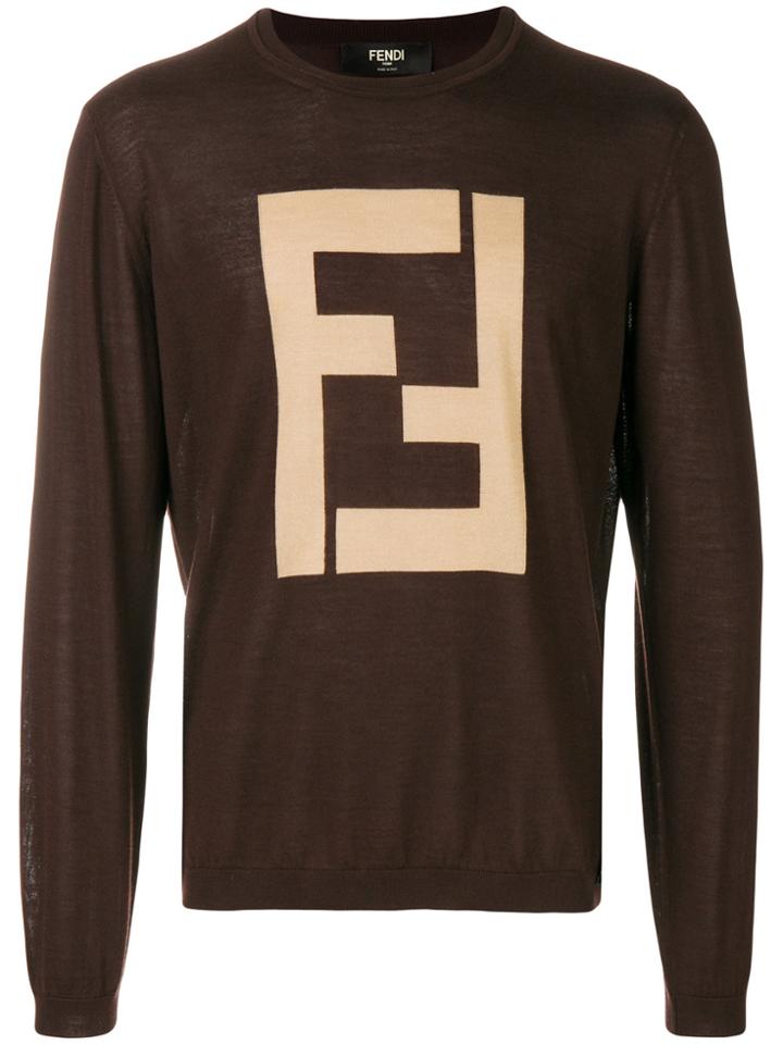 Fendi Logo Patch Sweater - Brown