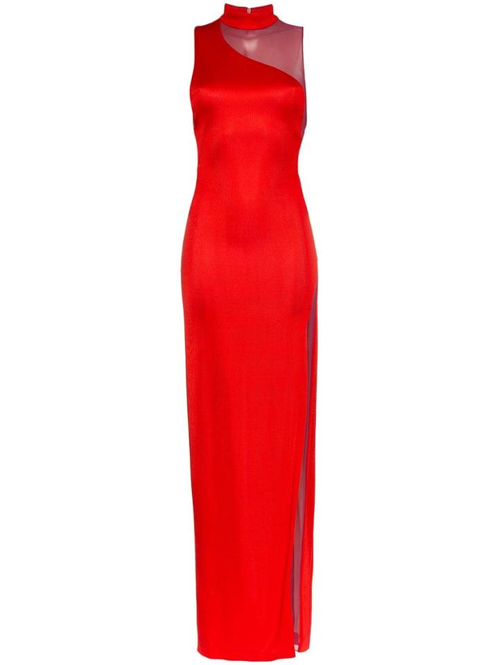 Galvan Shadow Sheer Stretch Mesh Dress - Red
