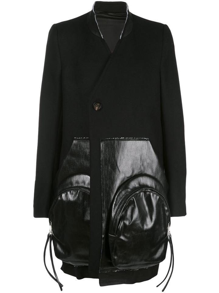 Rick Owens Faux Leather-panelled Coat - Black