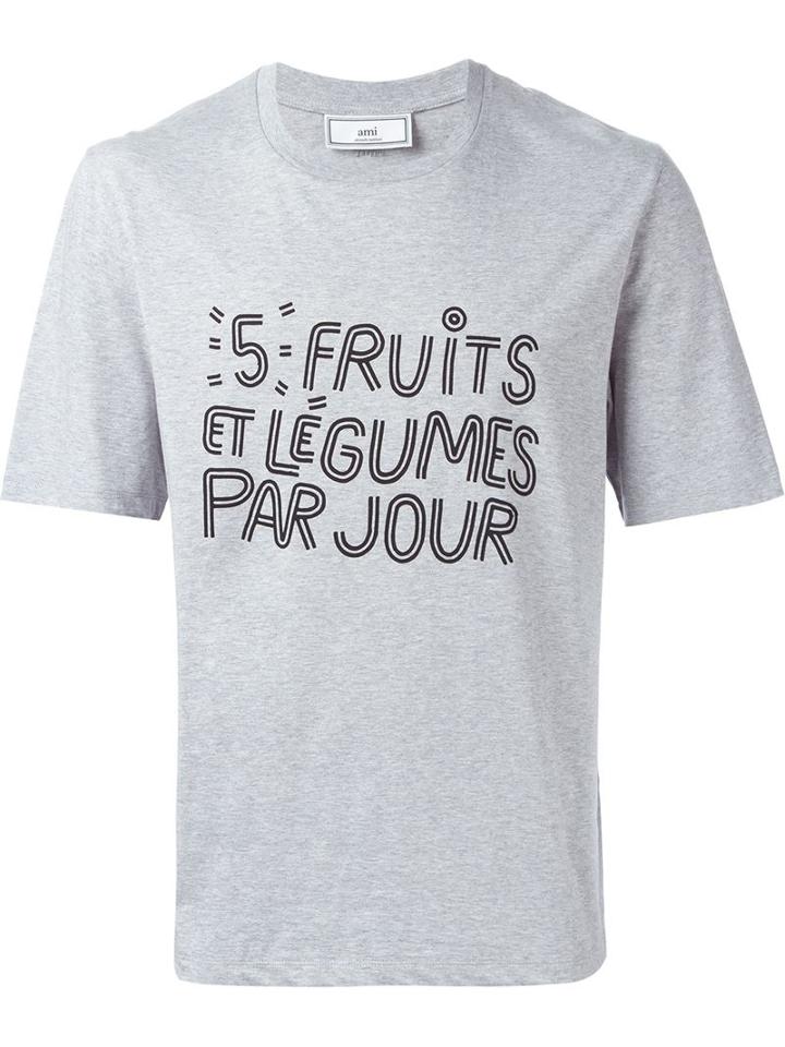Ami Alexandre Mattiussi Slogan Print T-shirt, Men's, Size: Small, Grey, Cotton