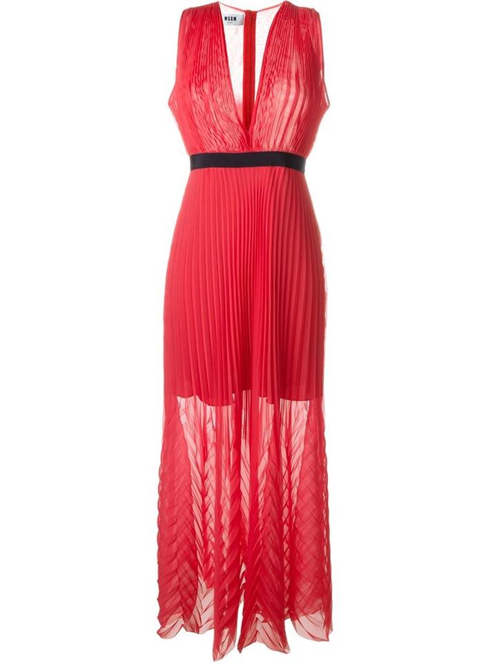 Msgm Pleated Dress, Women's, Size: 42, Red, Polyester/spandex/elastane
