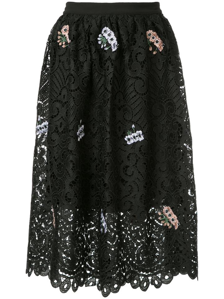 Markus Lupfer Floral Embroidered Lace Skirt - Black