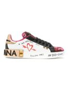 Dolce & Gabbana Panelled Print Leather Sneakers - White