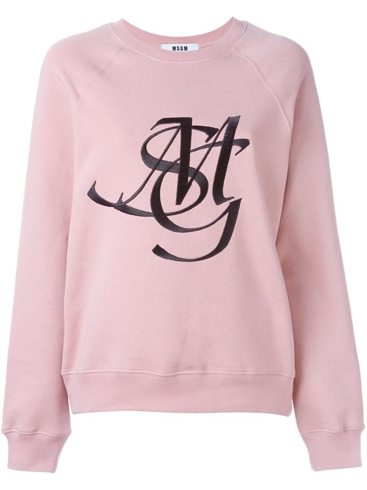 Msgm Logo Embroidered Sweatshirt, Women's, Size: Large, Pink/purple, Cotton