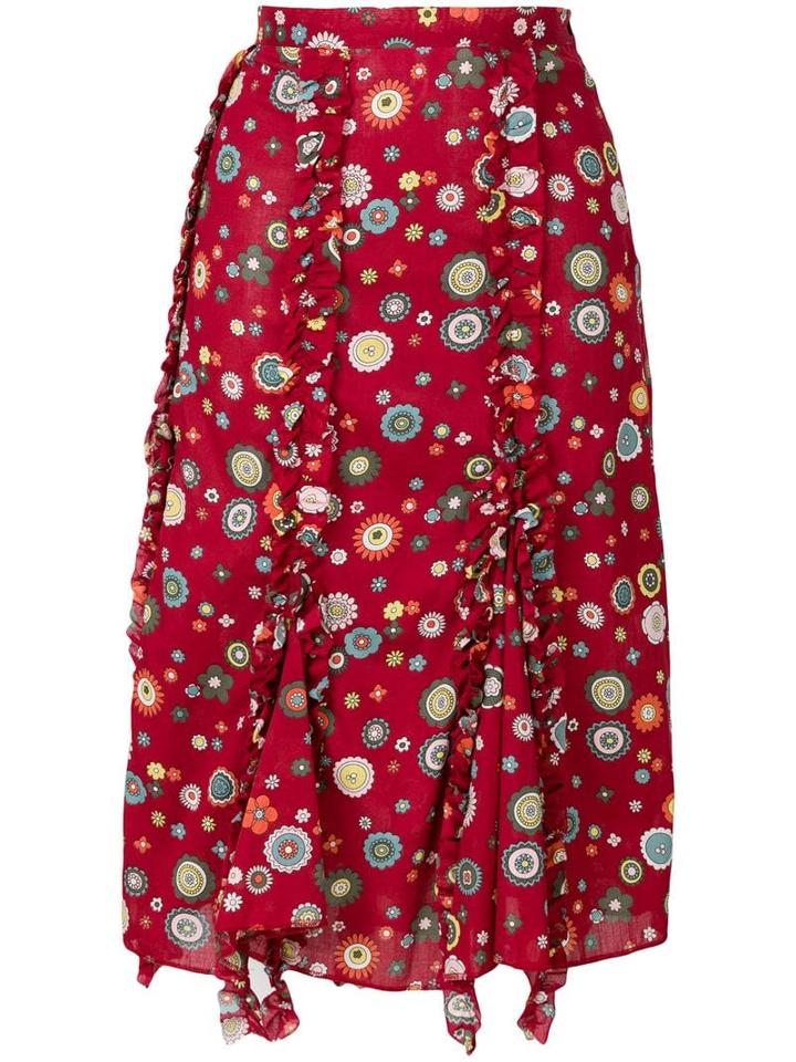 Romeo Gigli Pre-owned Floral Print Ruffled Skirt - Black