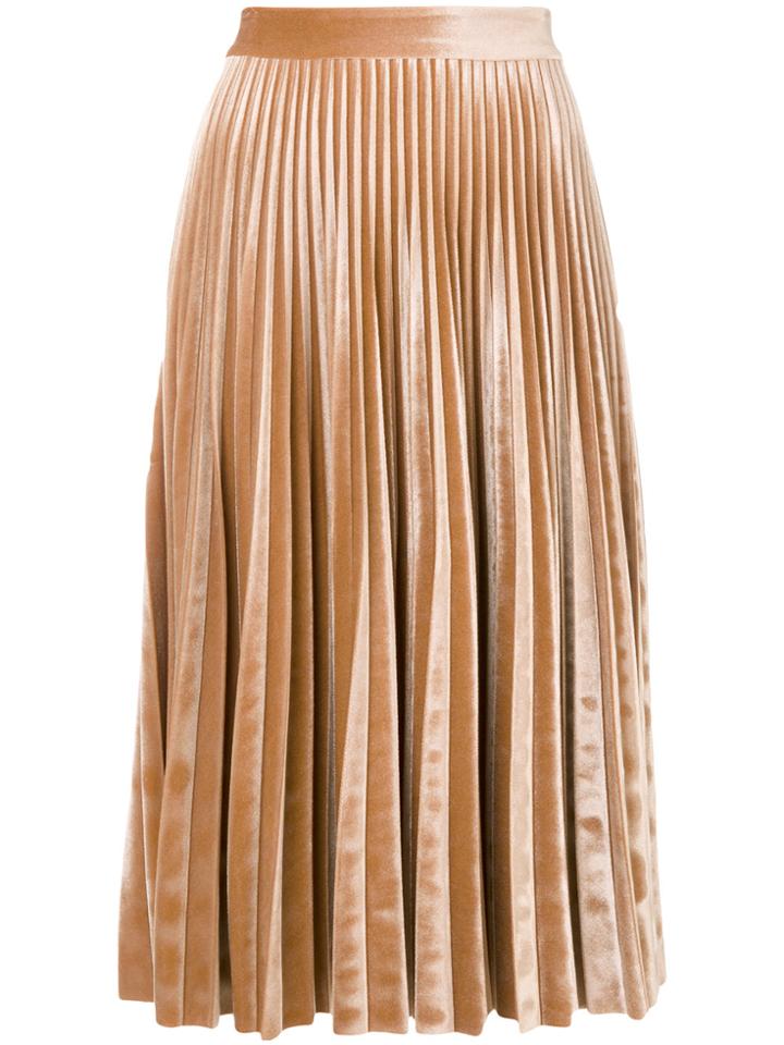 Msgm Pleated Metallic Skirt - Nude & Neutrals