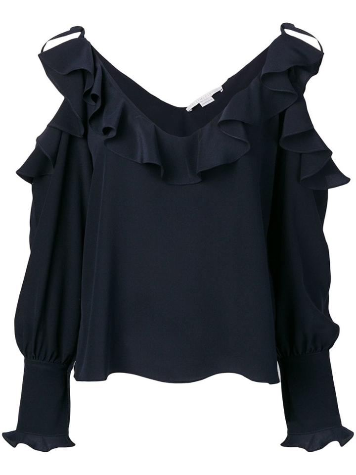 Stella Mccartney Ruffled Cold-shoulder Blouse - Blue