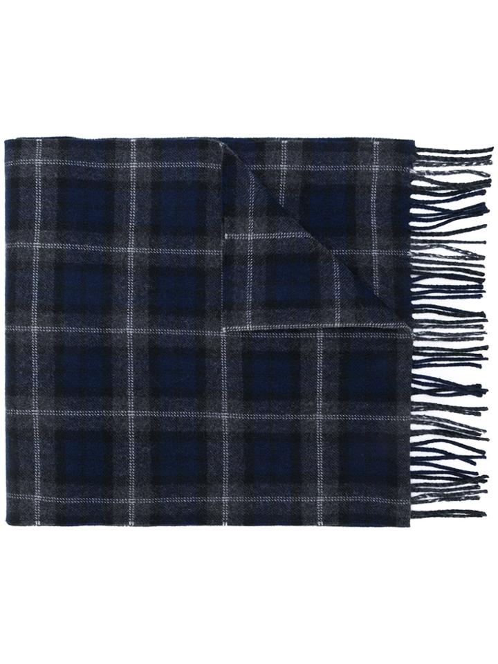 Lanvin Tassel-trimmed Checked Scarf - Blue