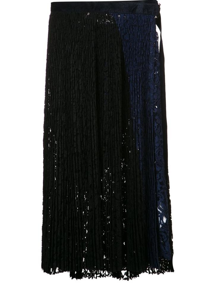Sacai Pleated Lace Wrap Skirt, Women's, Size: 3, Blue, Cotton/nylon/rayon