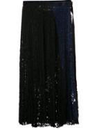 Sacai Pleated Lace Wrap Skirt, Women's, Size: 3, Blue, Cotton/nylon/rayon
